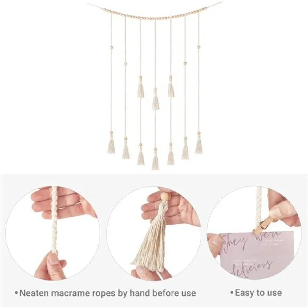 Macrame Hanging Photo Display Wall Decor with String Lights Boho Room